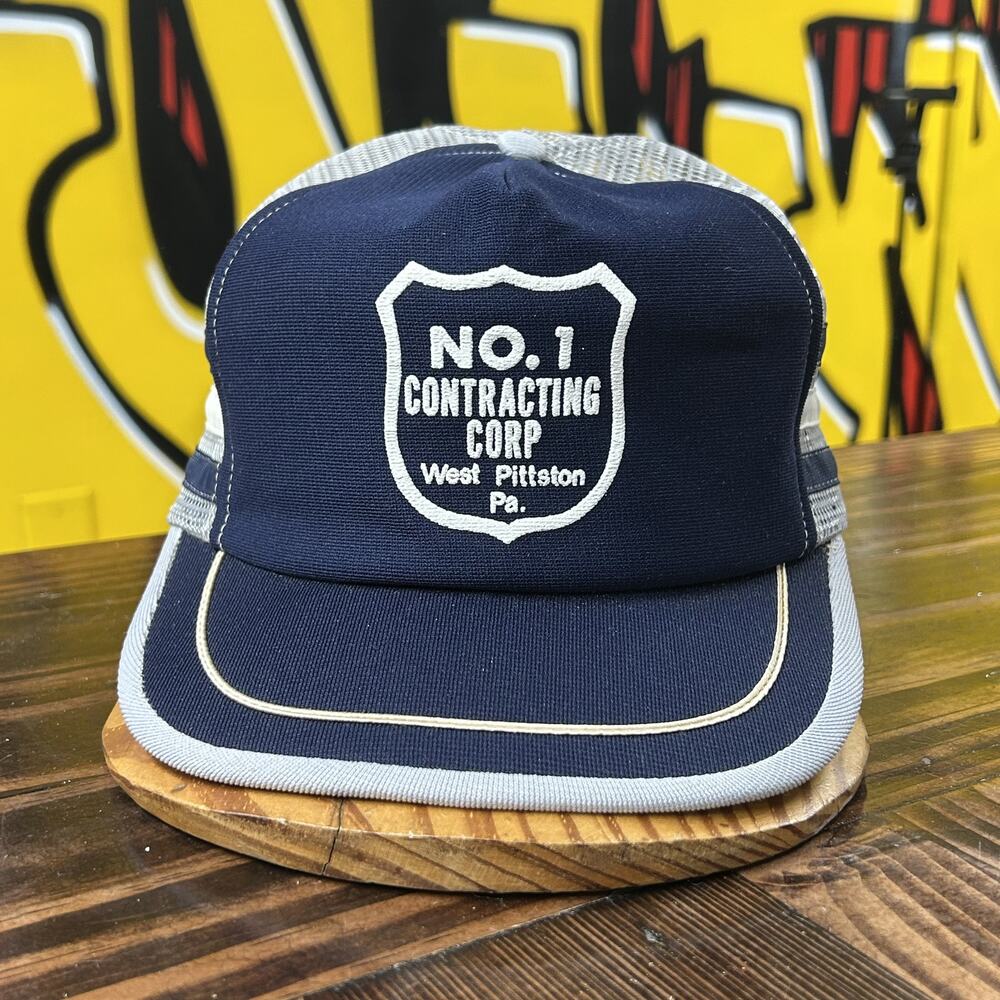 No. 1 Contracting Corp Vintage 3 Stripe Snapback Trucker Hat 80s